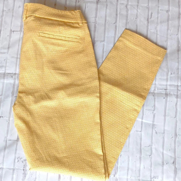 CYNTHIA ROWLEY Pants Women 6 Yellow Geometric Print Stretch Career Ankle Pants - Picture 1 of 6